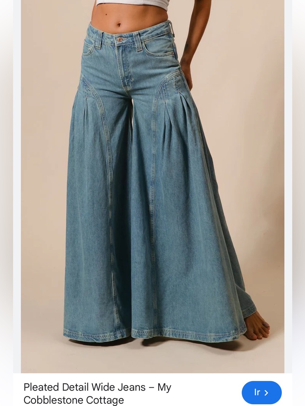 We The Free Light Blue Wide-Leg Pleated Flare Jeans - Picture 5 of 12